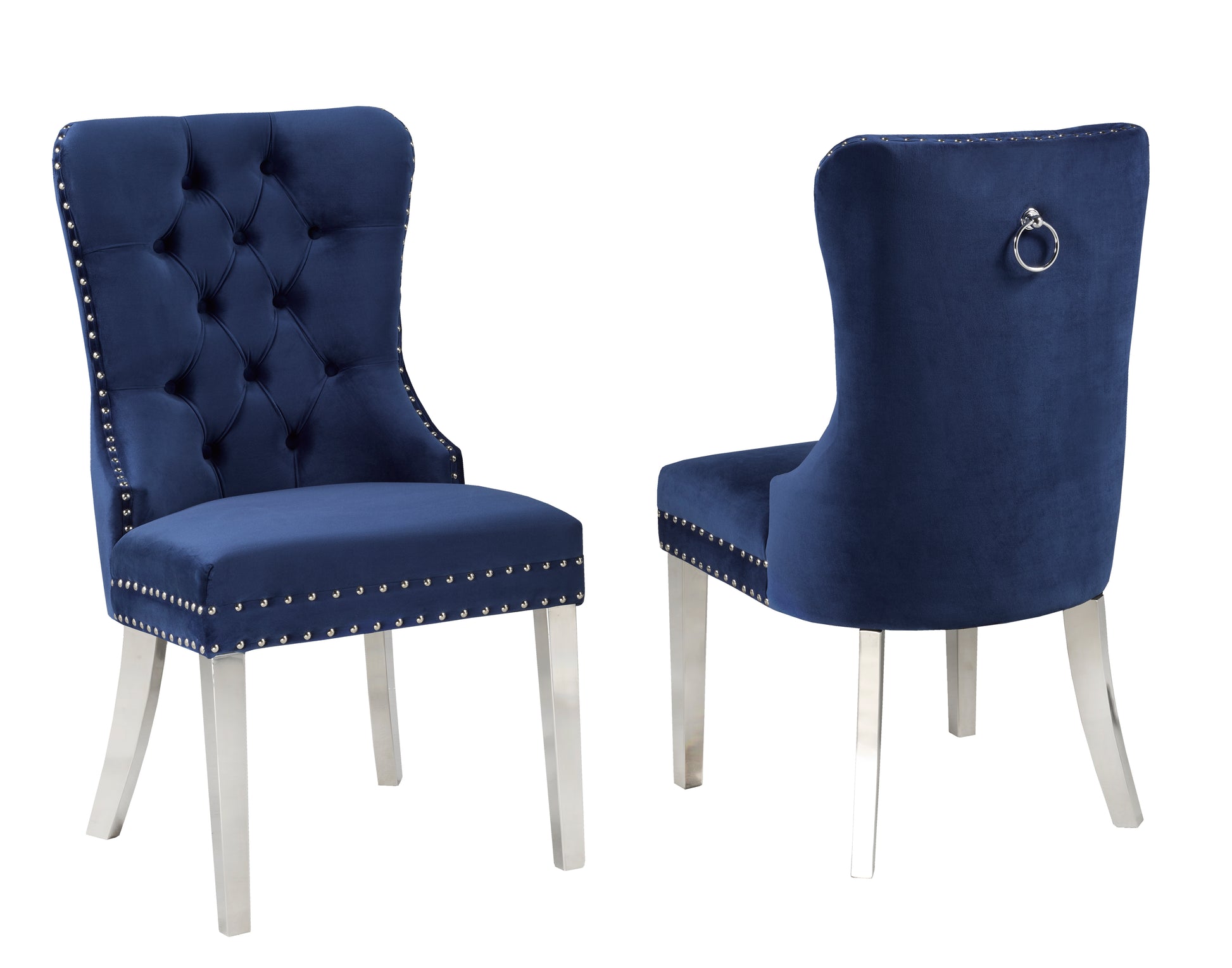 Luxurious Navy Velvet Tufted Dining Chairs Set of 2, Chrome Legs