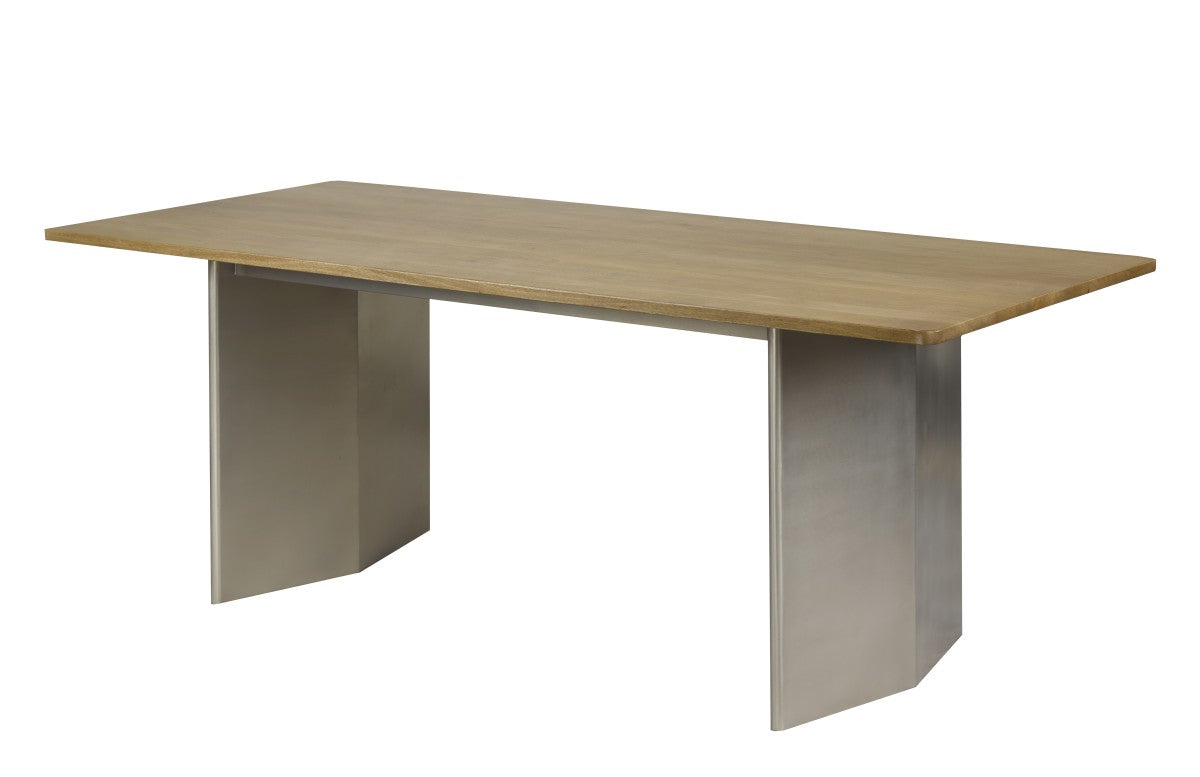 Industrial Mango Wood Dining Table – Oak/Matte Chrome