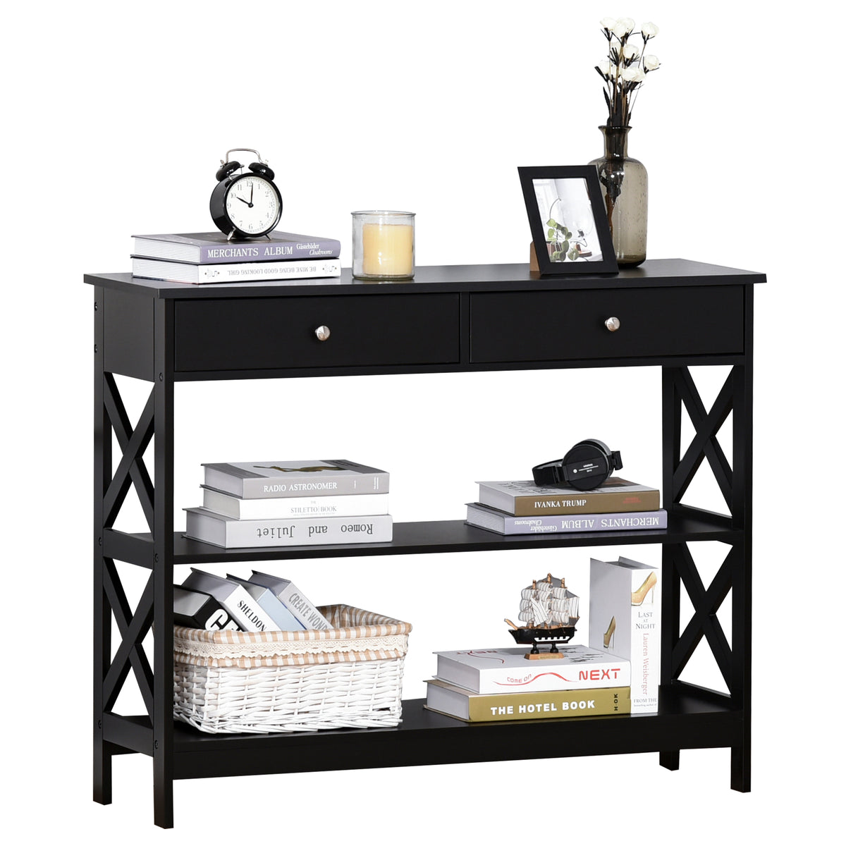 39" Console Table with Drawers, Black