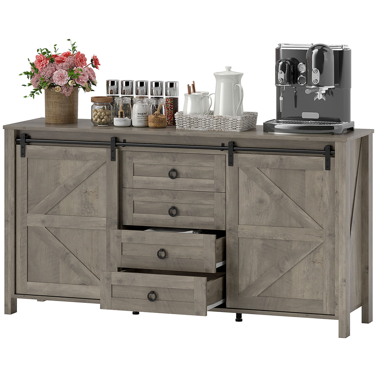 Farmhouse Sideboard with Sliding Barn Doors – 60"W x 31"H