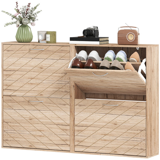 HOMCOM Slim Oak 4-Drawer Shoe Cabinet for 12 Pairs, Entryway Storage