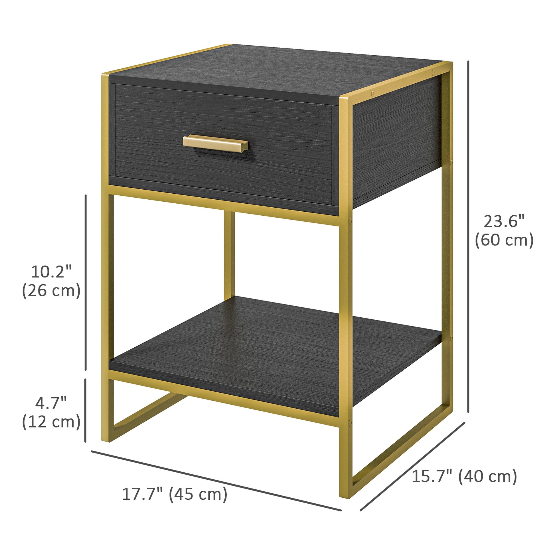 HOMCOM Modern Black Nightstand Set: Drawer, Shelf, Steel Frame