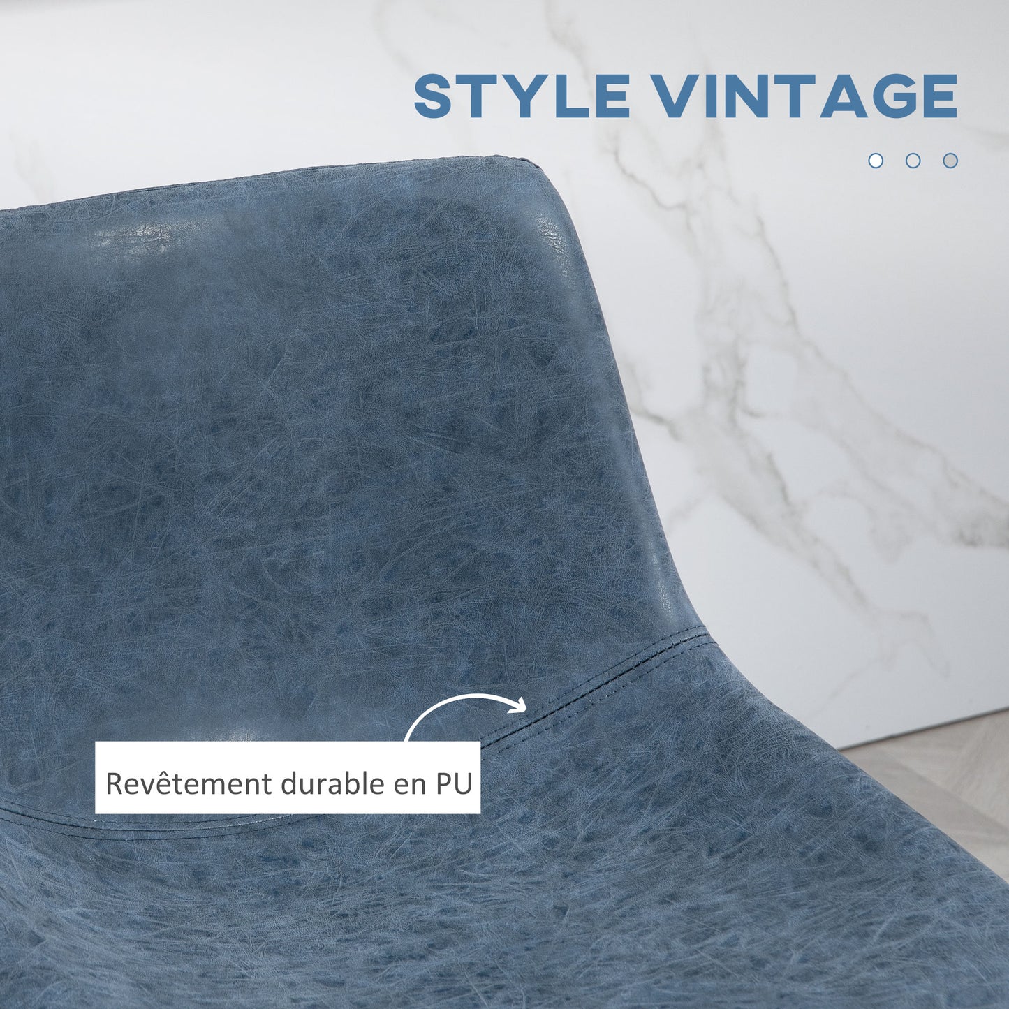 HOMCOM Vintage Blue PU Leather Counter Height Bar Stools with Footrests