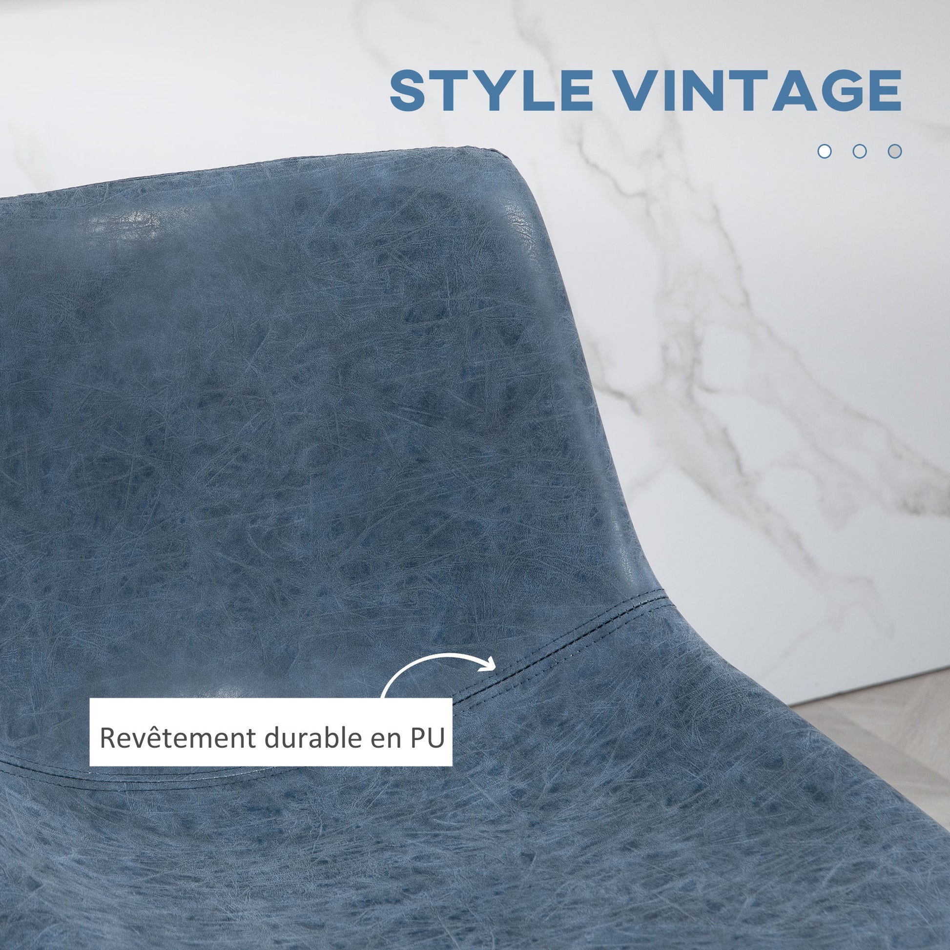 HOMCOM Vintage Blue PU Leather Counter Height Bar Stools with Footrests