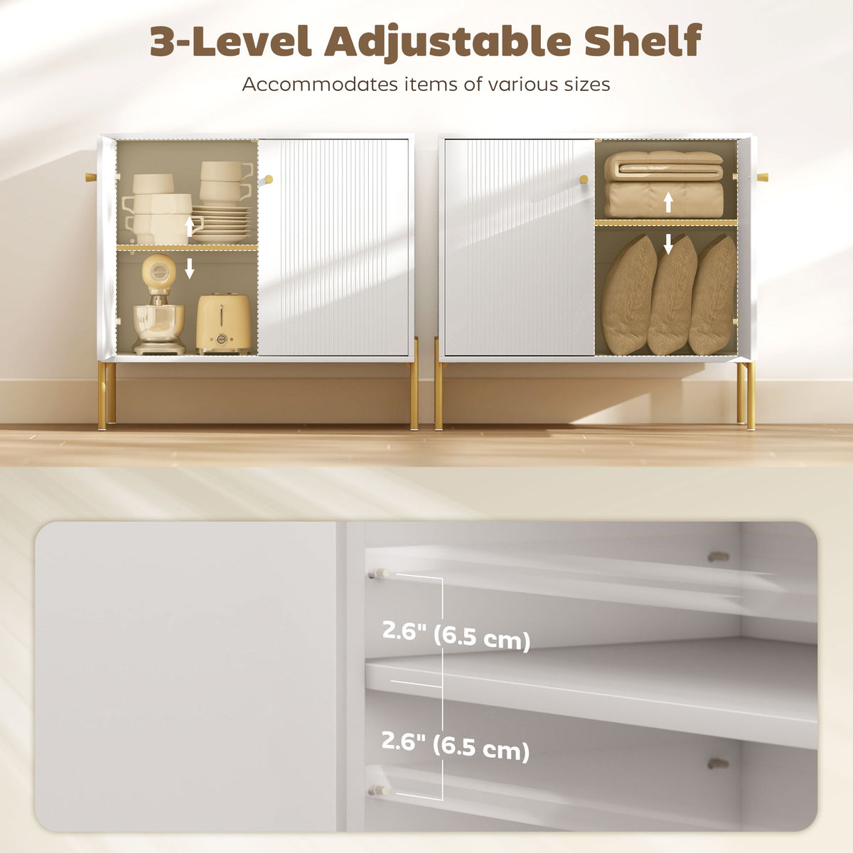 Sideboard with Fluted Doors and Adjustable Shelf – 31"W x 30"H