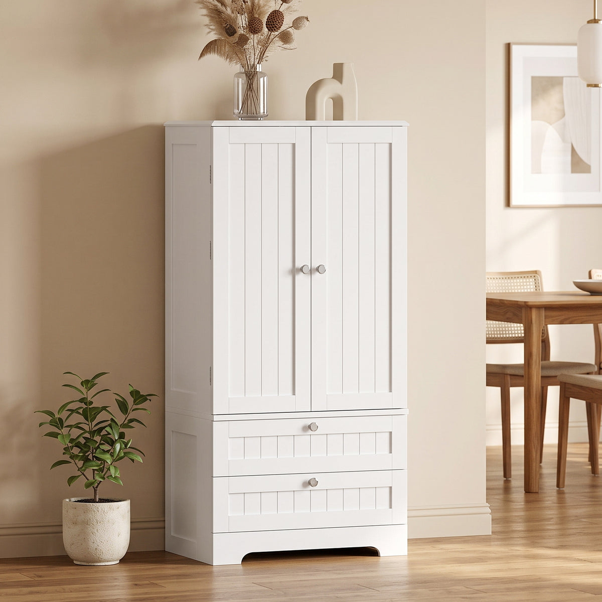 Farmhouse Kitchen Pantry with 6 Door Racks and 2 Drawers – 23"W x 47"H