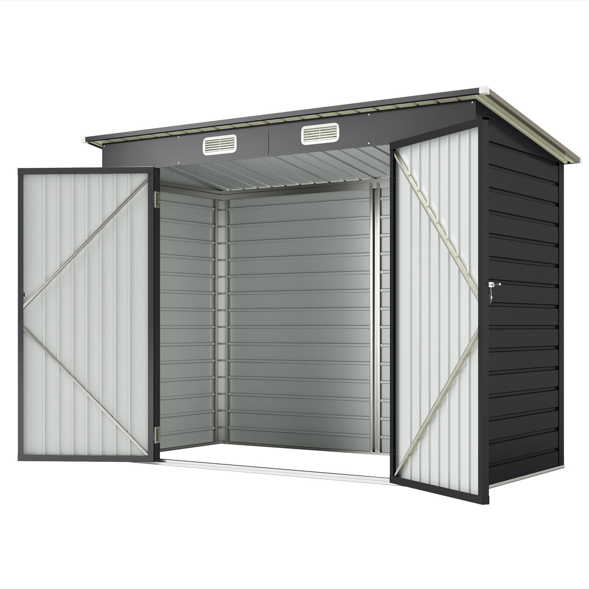 8 x 4FT Galvanized Garden Storage Shed, Metal Outdoor Shed with Double Doors and 2 Vents – Grey