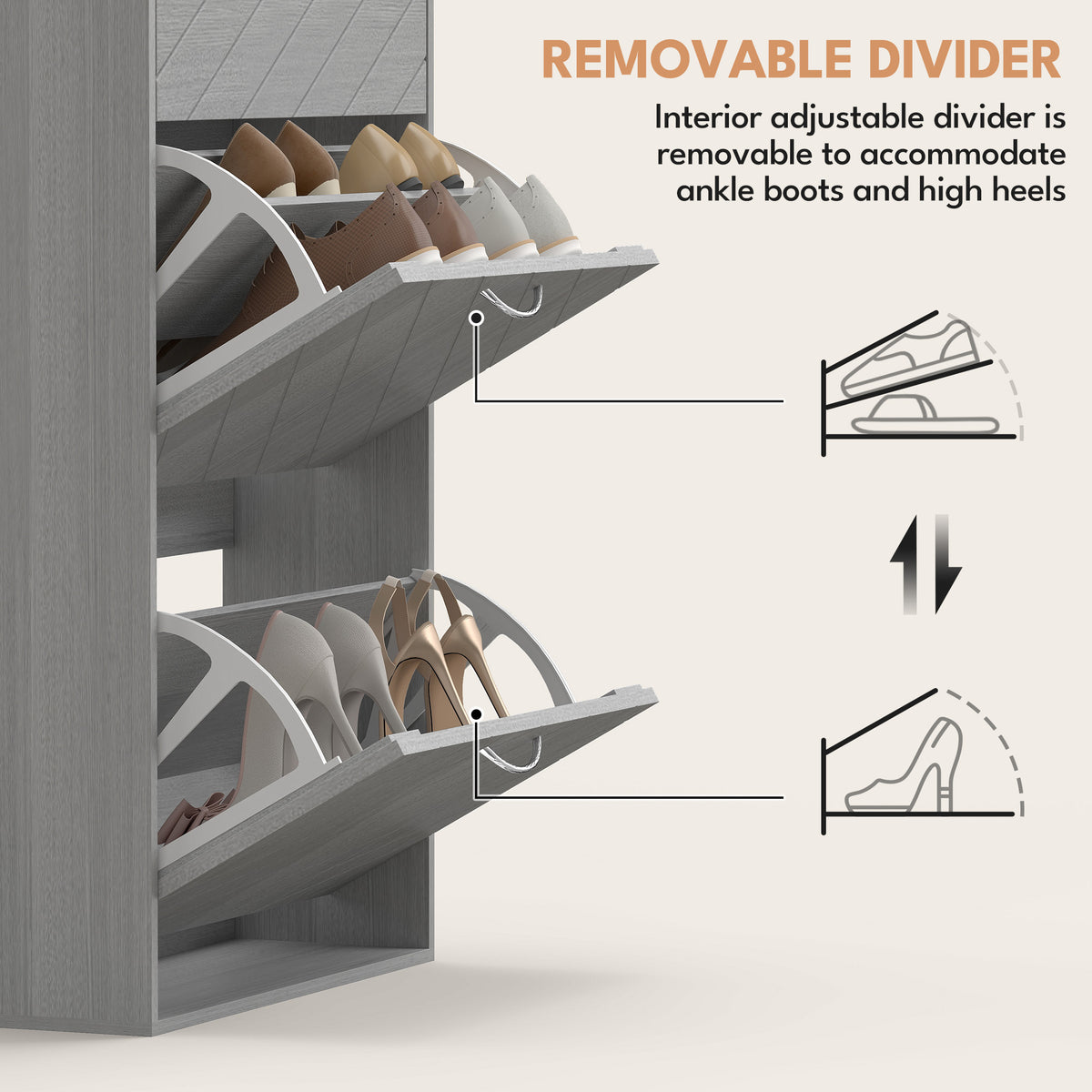 Shoe Storage Cabinet with 3 Flip Drawers – 22"W x 46"H
