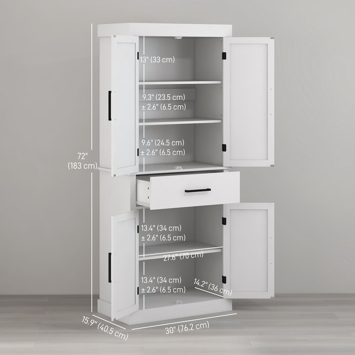 Farmhouse Kitchen Pantry Cabinet with 4 Barn Doors – 30"W x 72"H