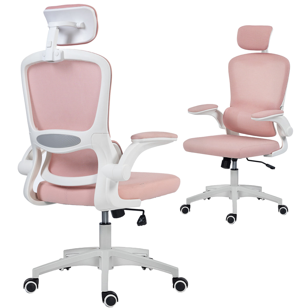 Ergonomic Mesh Office Chair, High Back Desk Chair with Rotatable Headrest, Pink