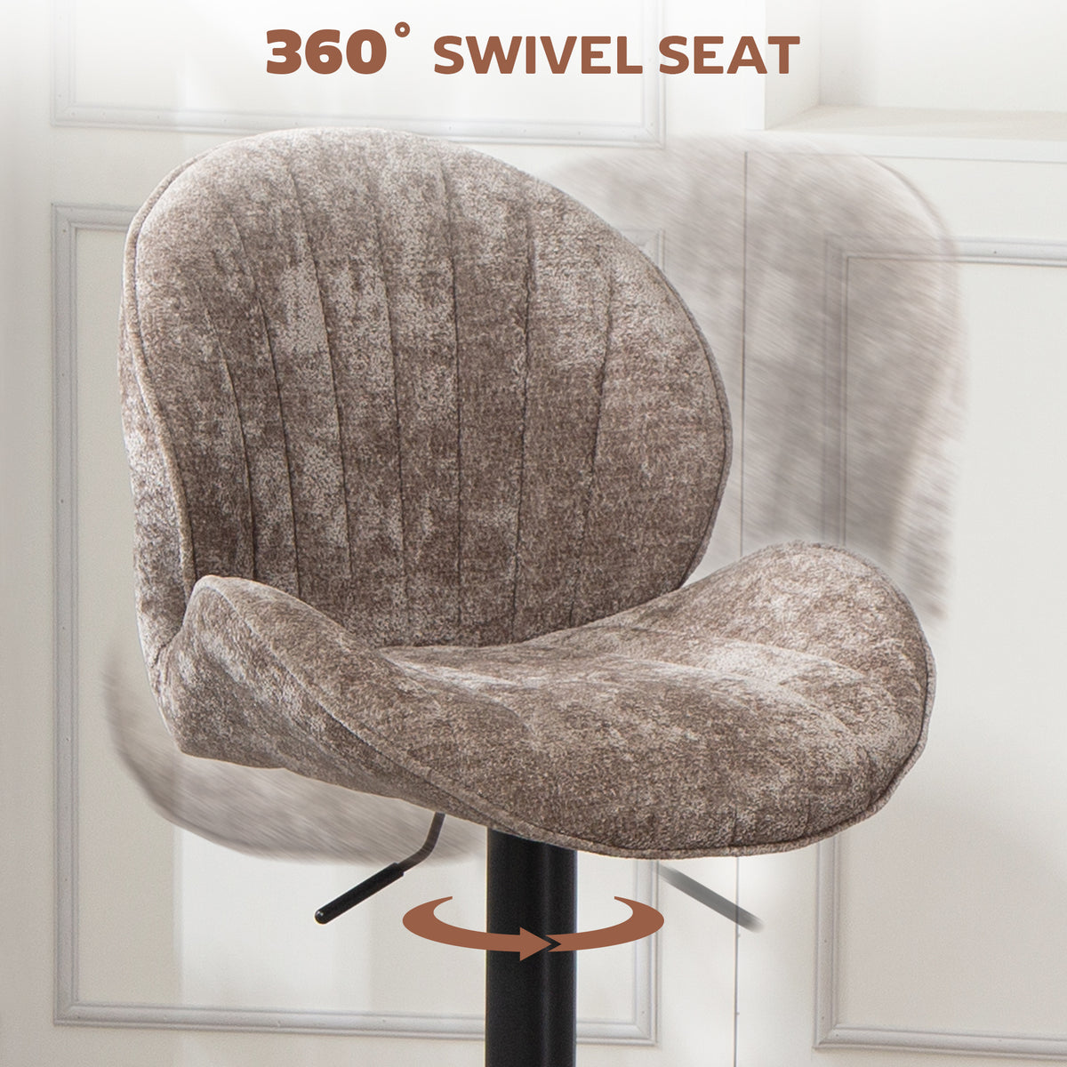 Chenille Shell-Back Swivel Bar Stools, Adjustable Height, Set of 2