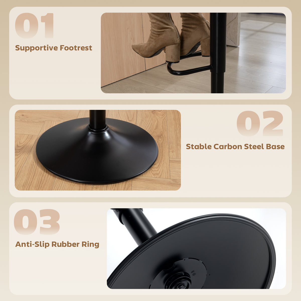 Velvet Swivel Counter Height Bar Stools with Footrest, Set of 2
