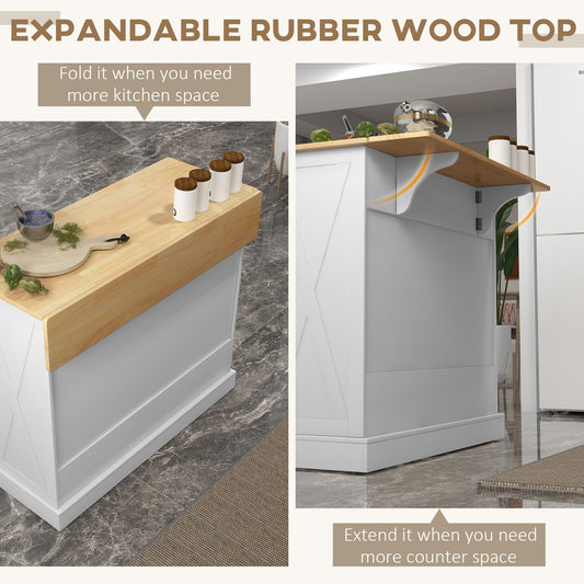 Rolling Kitchen Island with Drop Leaf Wood Breakfast Bar – 41"W x 36"H