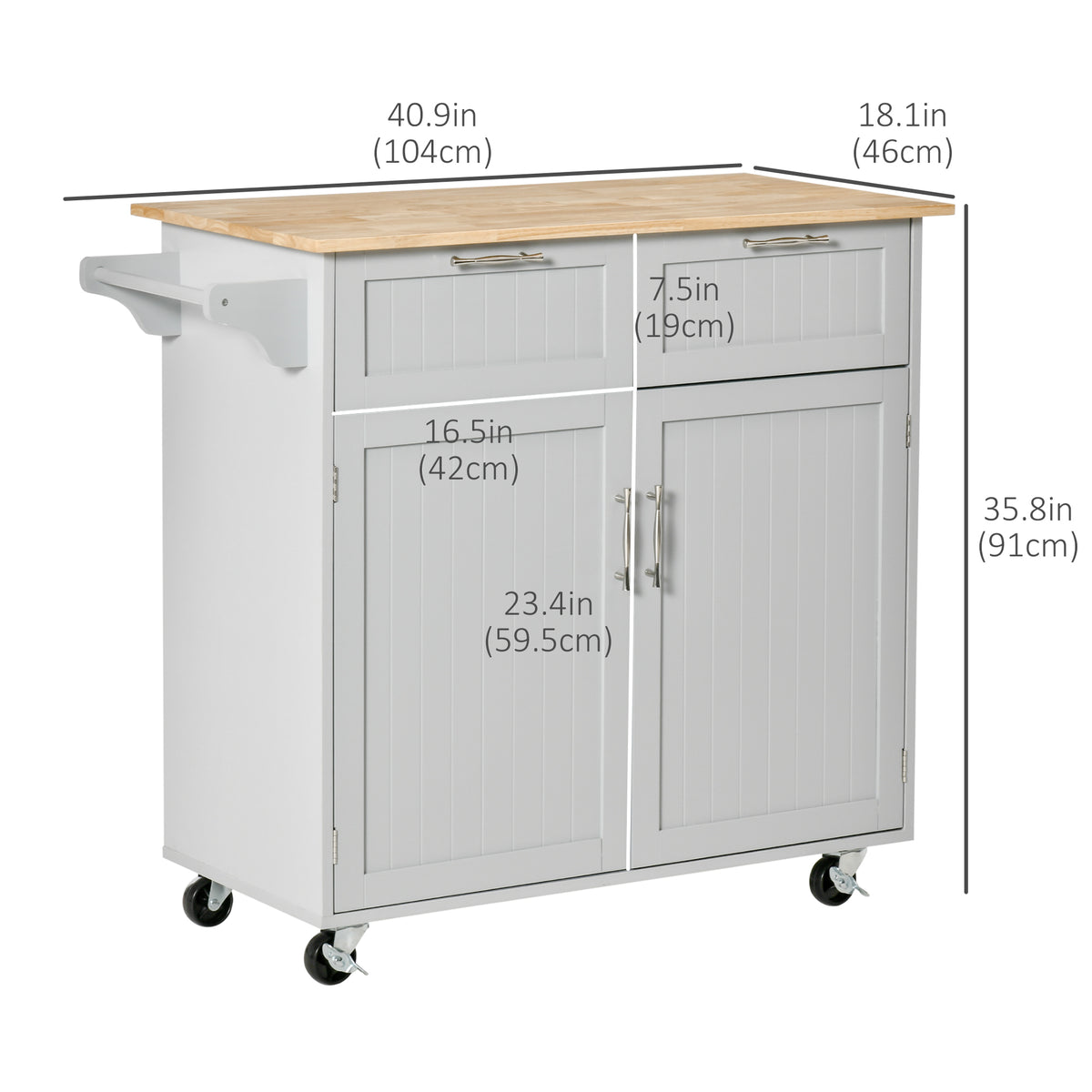 Kitchen Cart on Wheels with 2 Storage Drawers – 41"W x 36"H