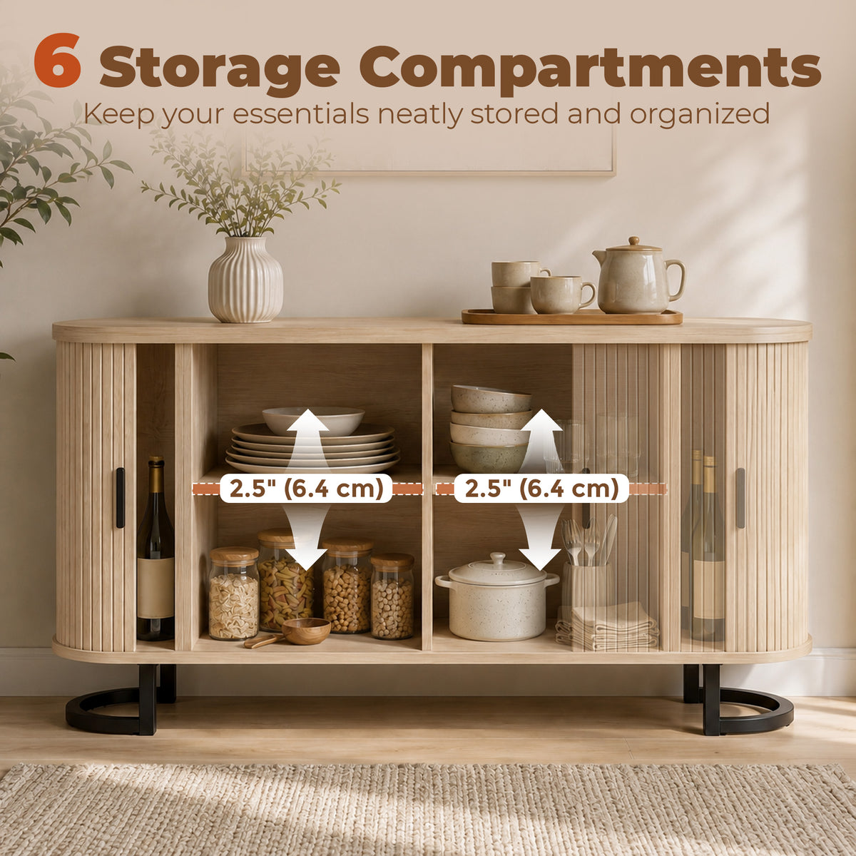 Modern Coffee Bar Cabinet with Sliding Doors and Adjustable Shelves – 55"W x 30"H
