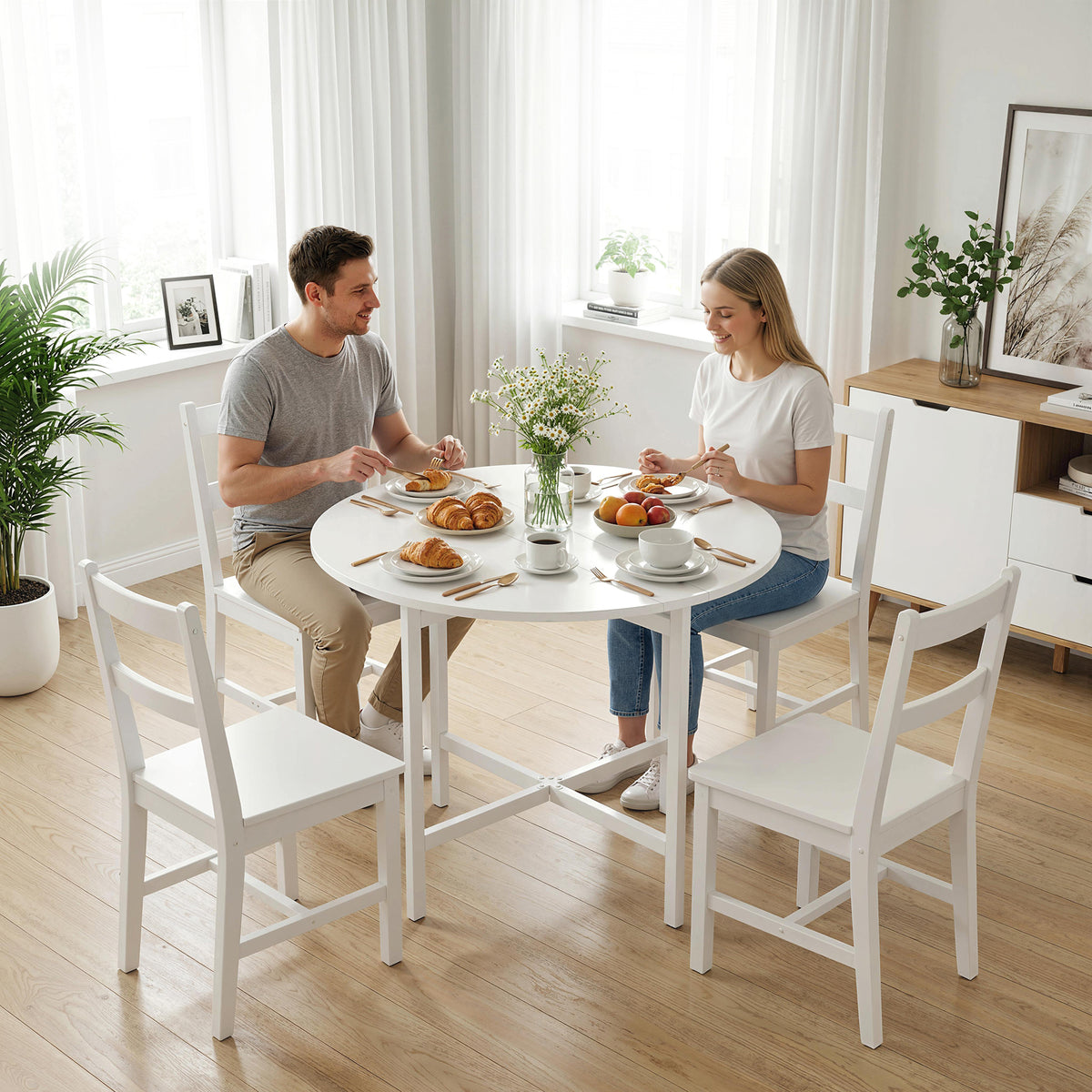 Drop Leaf Table, Folding Round Dining Table for Small Spaces 80 cm