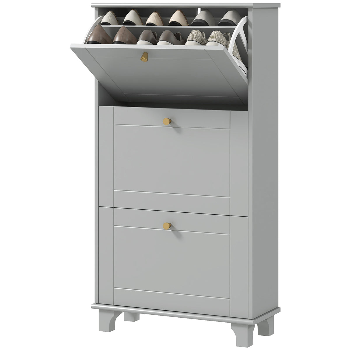 Narrow Shoe Storage with 3 Flip Drawers and Adjustable Shelves – 24"W x 49"H