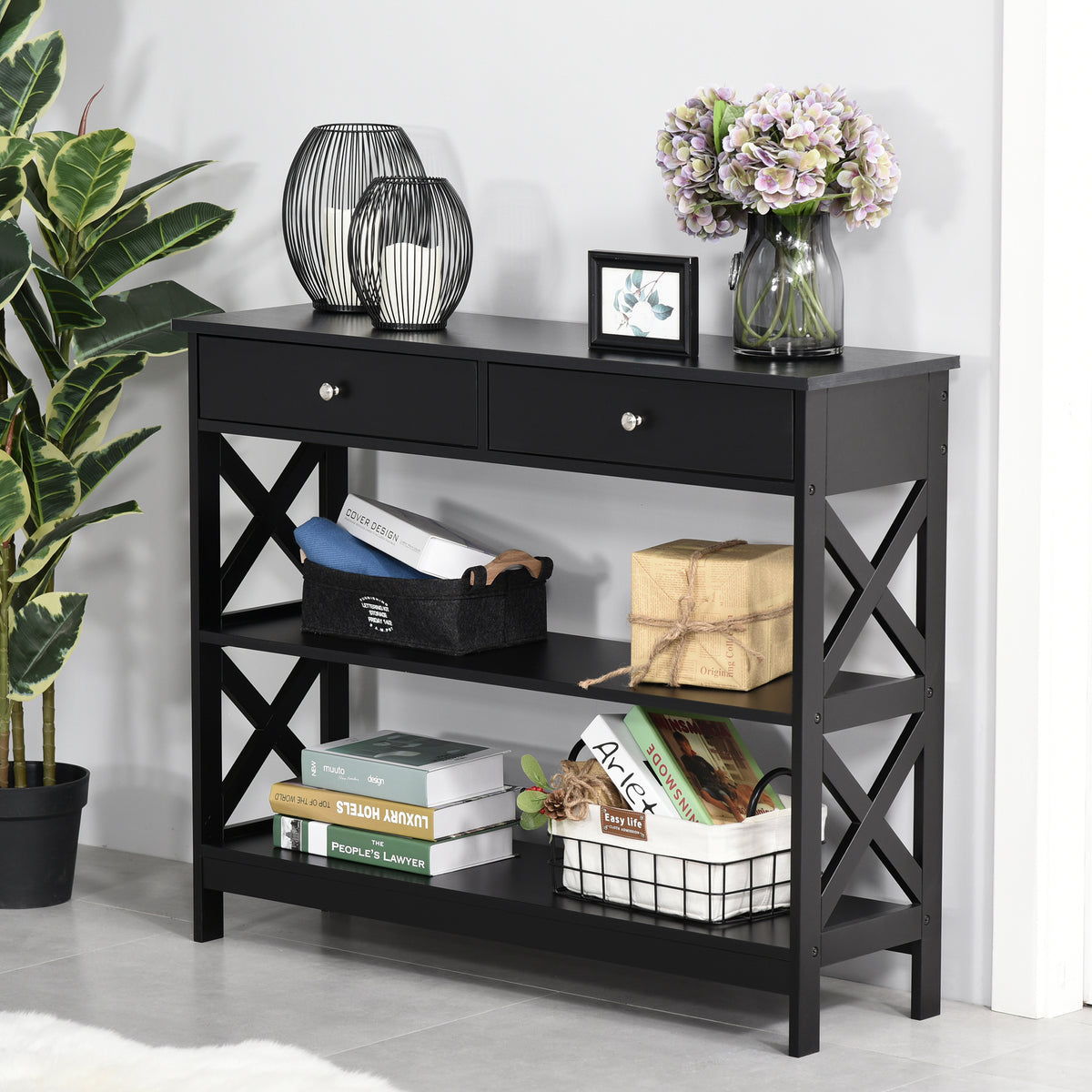 39" Console Table with Drawers, Black