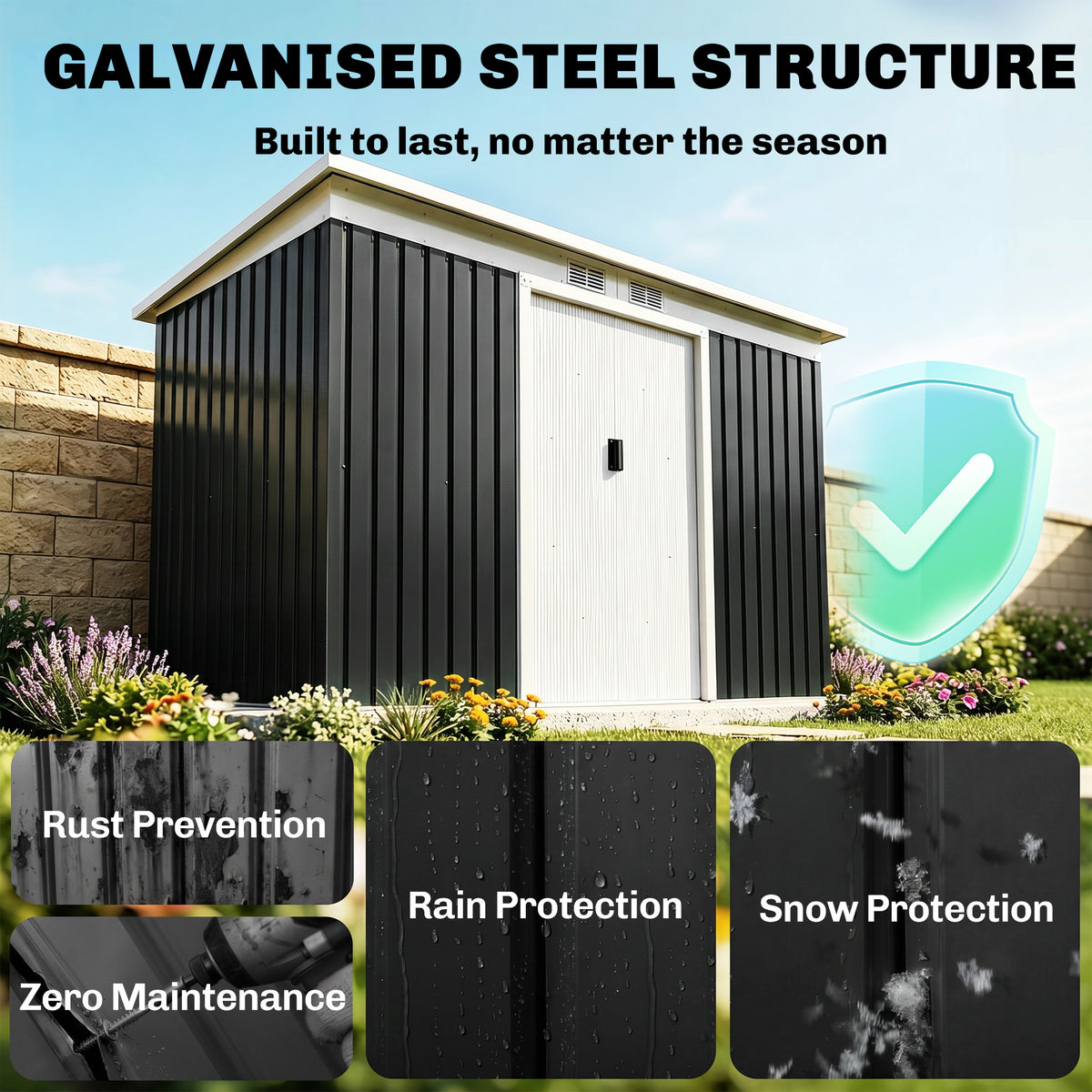 9' x 4' Garden Metal Storage Shed Outdoor Equipment Tool Box with Foundation Kit, Ventilation & Doors – Dark Grey