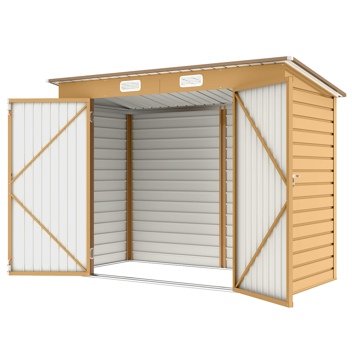 8 x 4FT Galvanized Garden Storage Shed, Metal Outdoor Shed with Double Doors and 2 Vents – Yellow