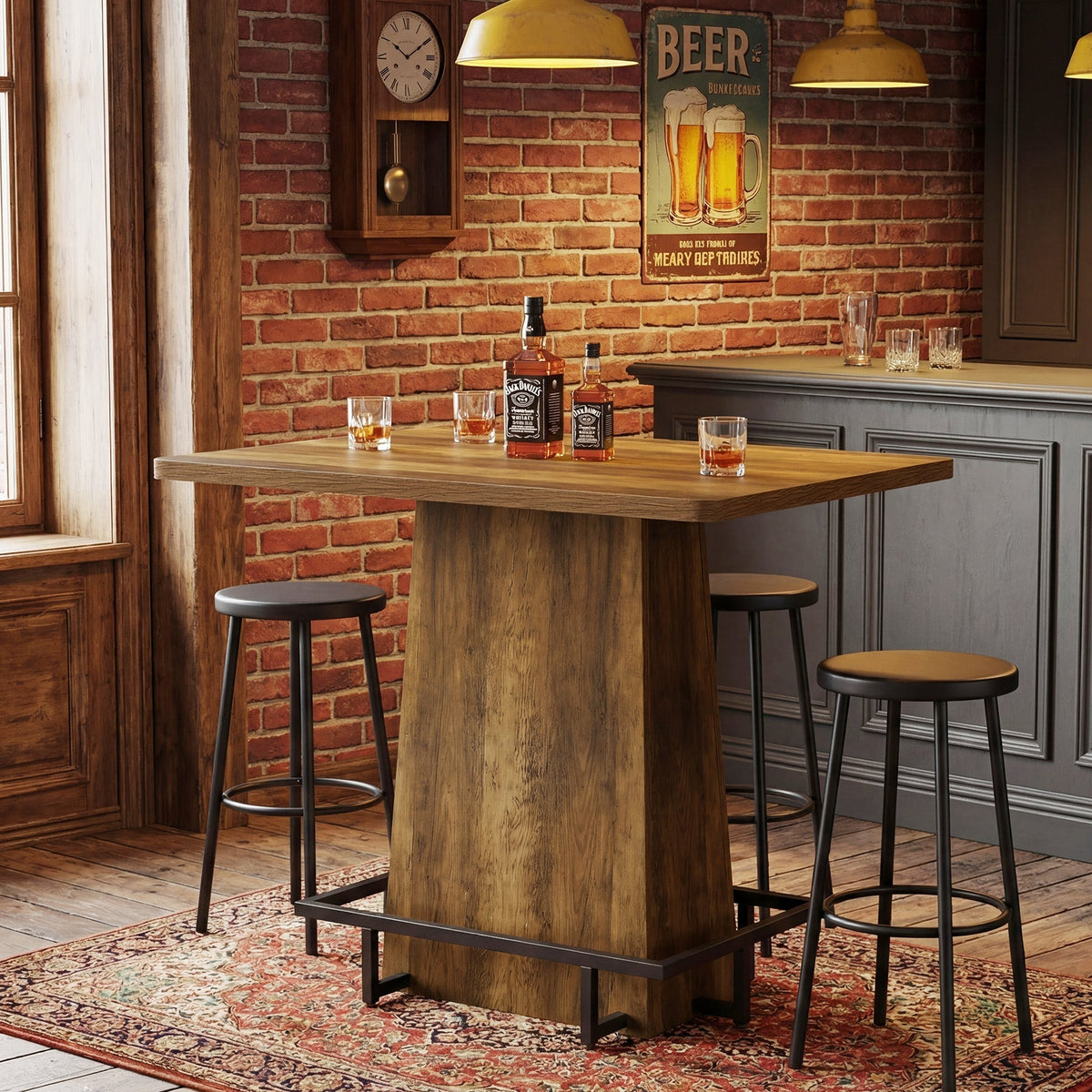 47" Bar Table, Rustic Industrial Pub Table with Footrest for Kitchen Bar Restaurant