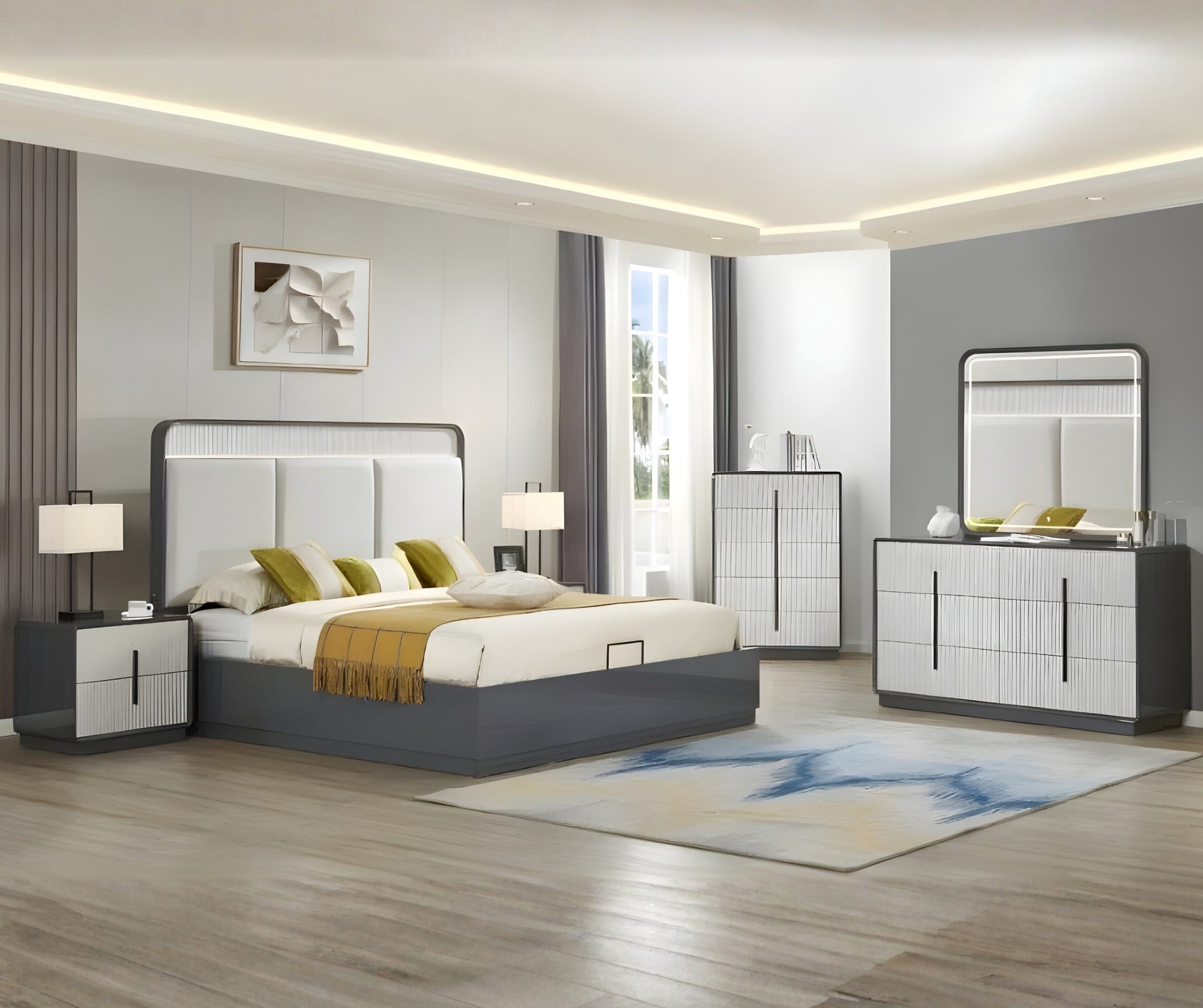 Lotus Modern Lift-Top Bedroom Set