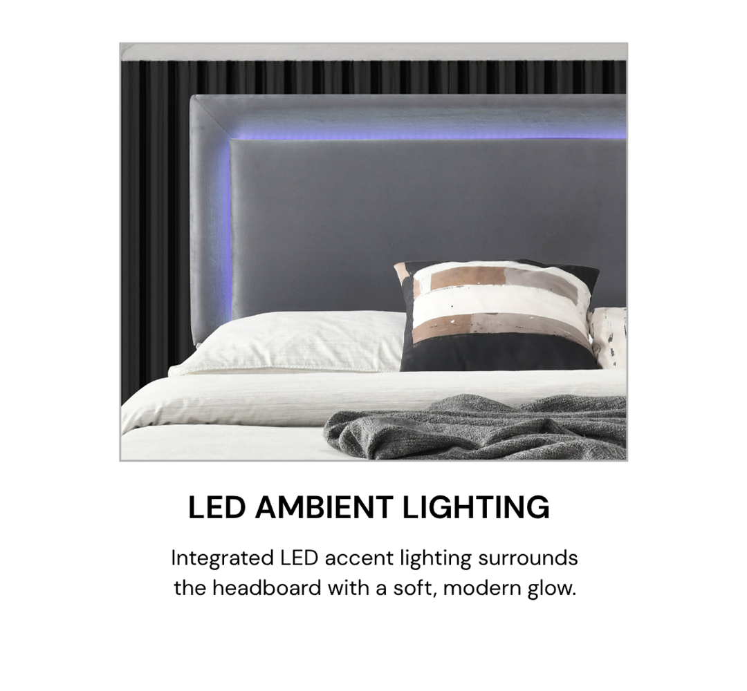 Modern Linen Platform Bed Adjustable LED Headboard T2104