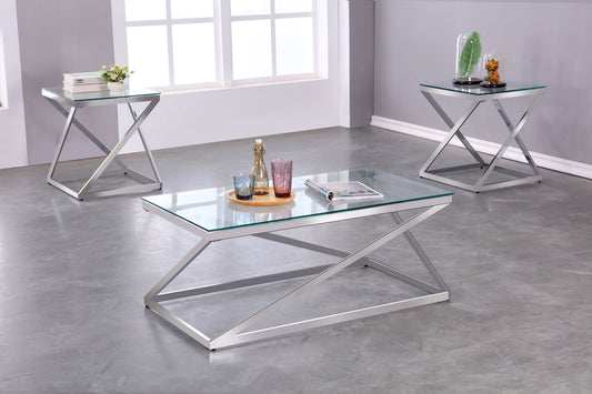 Curved Glass 3-Piece Coffee Table Set – Silver