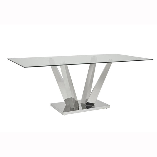 Rectangular Glass Dining Set, Chrome V-Base