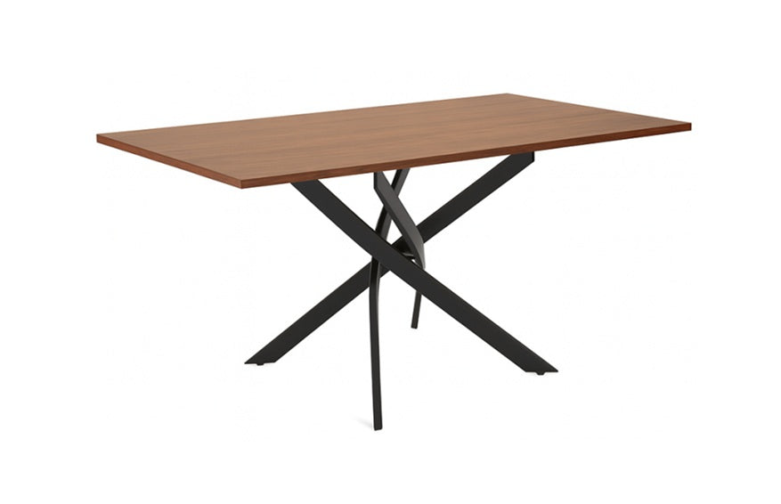 Large Walnut Veneer Dining Set, Black X-Base