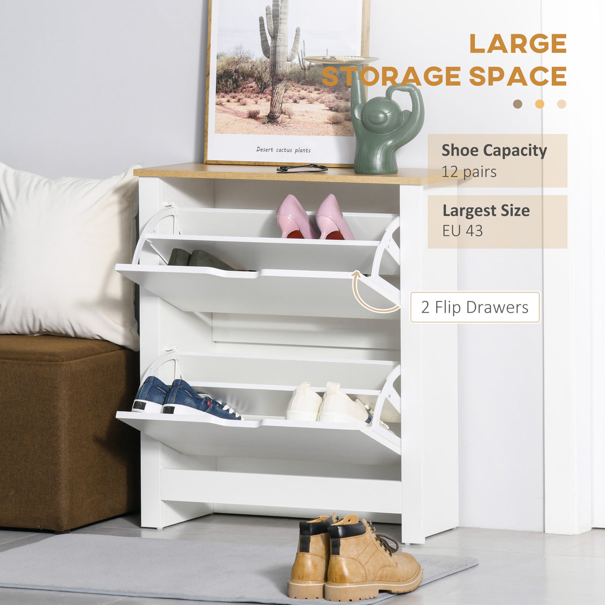 Shoe Storage Cabinet with 2 Flip Drawers – 28"W x 31"H