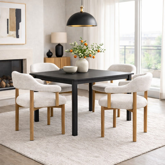 Curved Boucle Dining Chair, Set of 2 – Oak/Beige