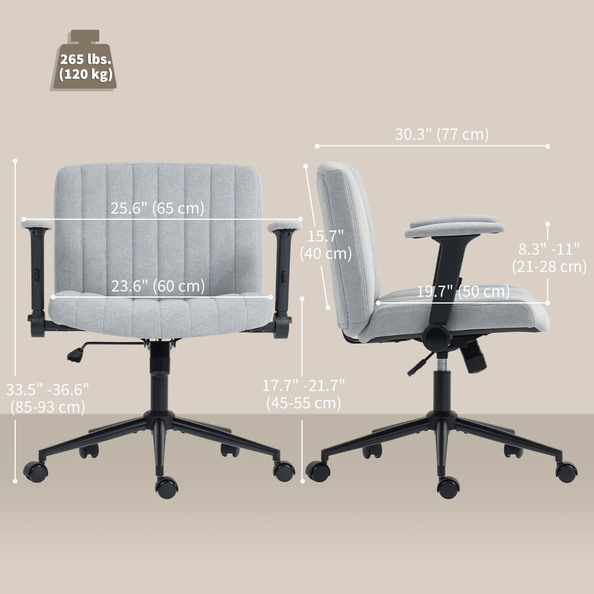 Criss Cross Chair with Flip-up Armrests, Wheels, Grey