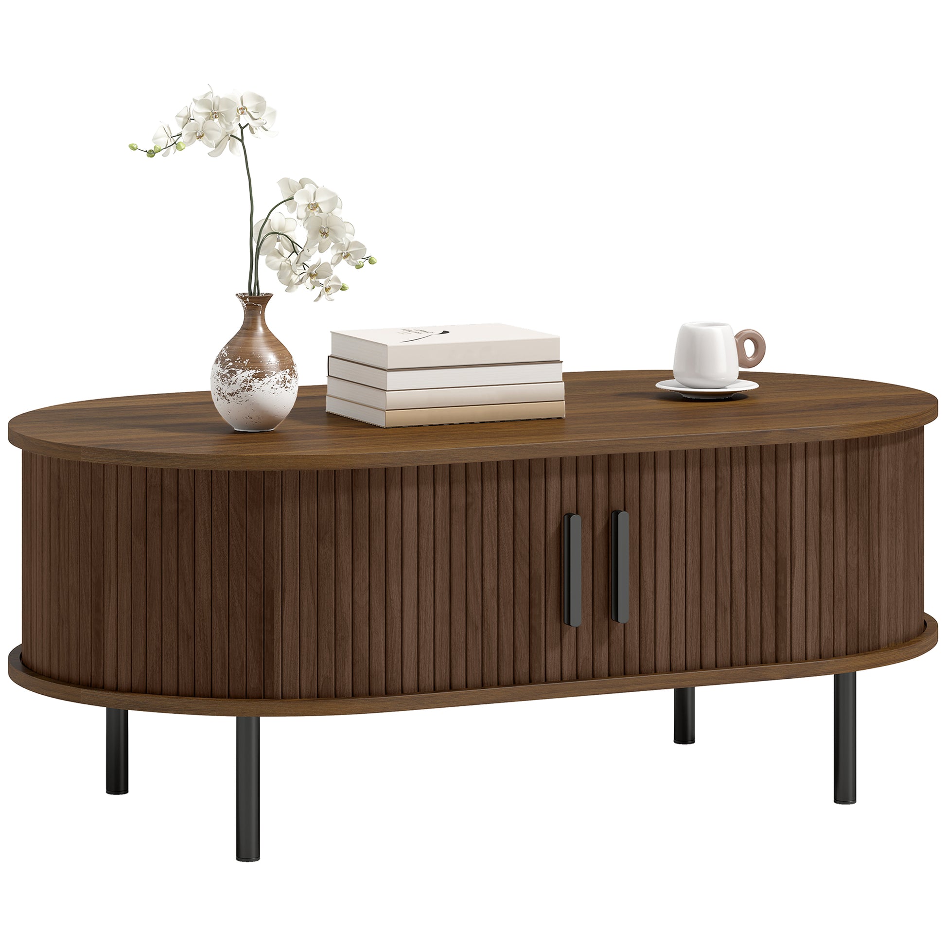 HOMCOM Coffee Table With Sliding Tambour Doors And Storage Center, 39" Brown