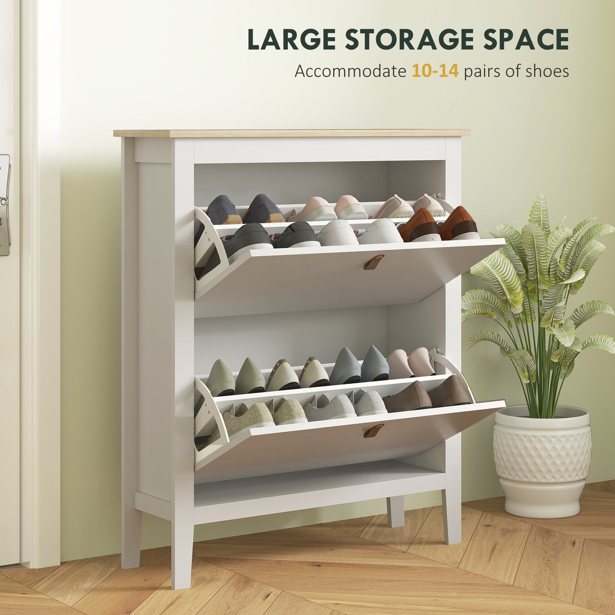 Narrow Shoe Cabinet with 2 Flip Drawers – 31"W x 38"H