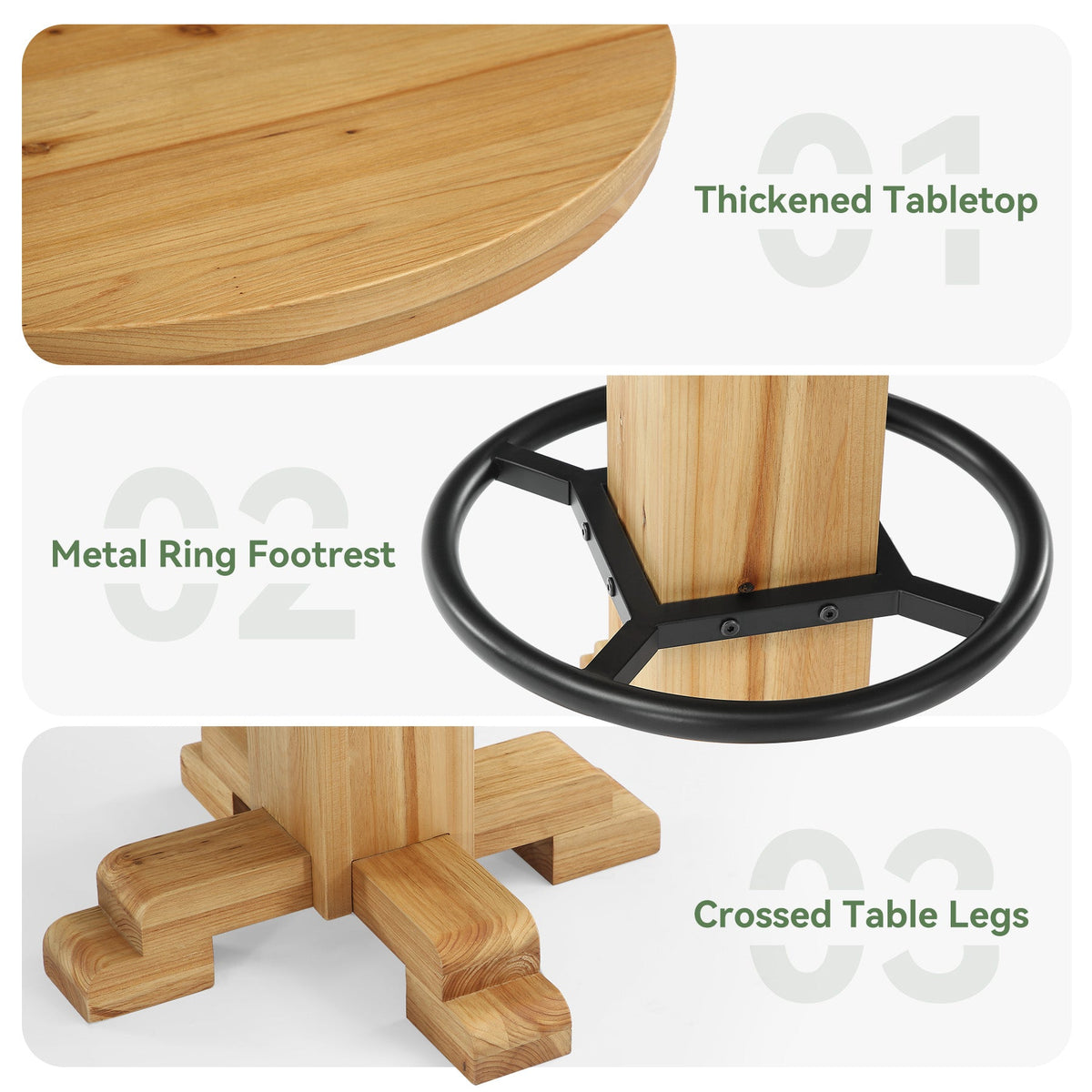 Solid Wood Round Bar Table, 37.4" H Bistro Pub Table with Metal Footrest