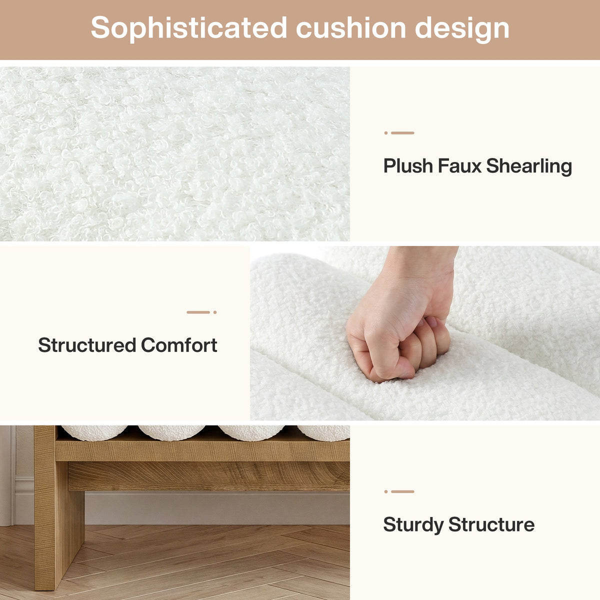 59'' Entryway Bench with Boucle Cushion, Upholstered Fabric End of Bed Bench for Hallway