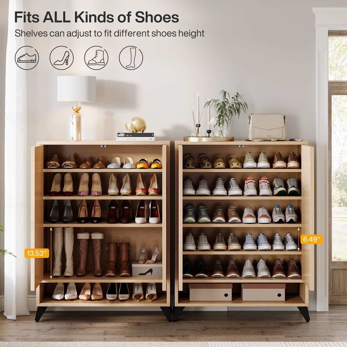 6-Tier Shoe Cabinet with Doors, Modern Shoe Organizer with Adjustable Shelves