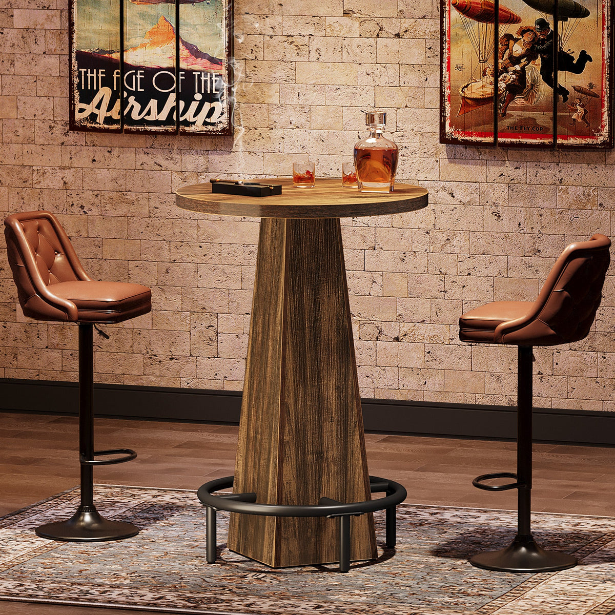 Round Bar Table, 37.4" High Pub Table for Dining Room (Only Table)