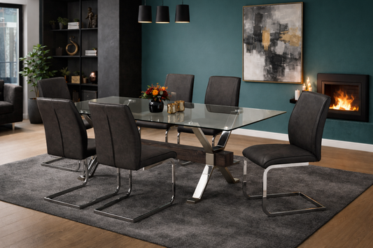 Curved Glass 7-Piece Dining Set – Grey