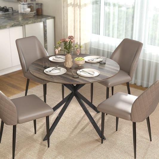 40" Round Kitchen Table for 4, Industrial Dining Table with Steel Legs for Dining Room