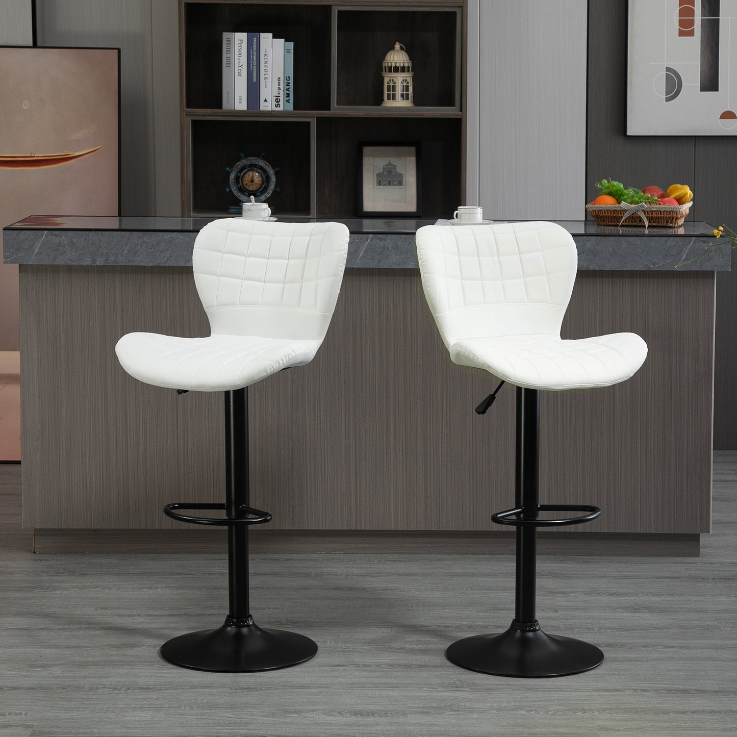 HOMCOM Modern Adjustable Swivel Bar Stools Set of 2, White PU Leather