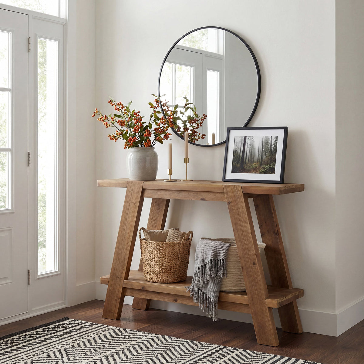 43" Solid Wood Console Table, 2-Tier Narrow Sofa Entryway Table for Living Room