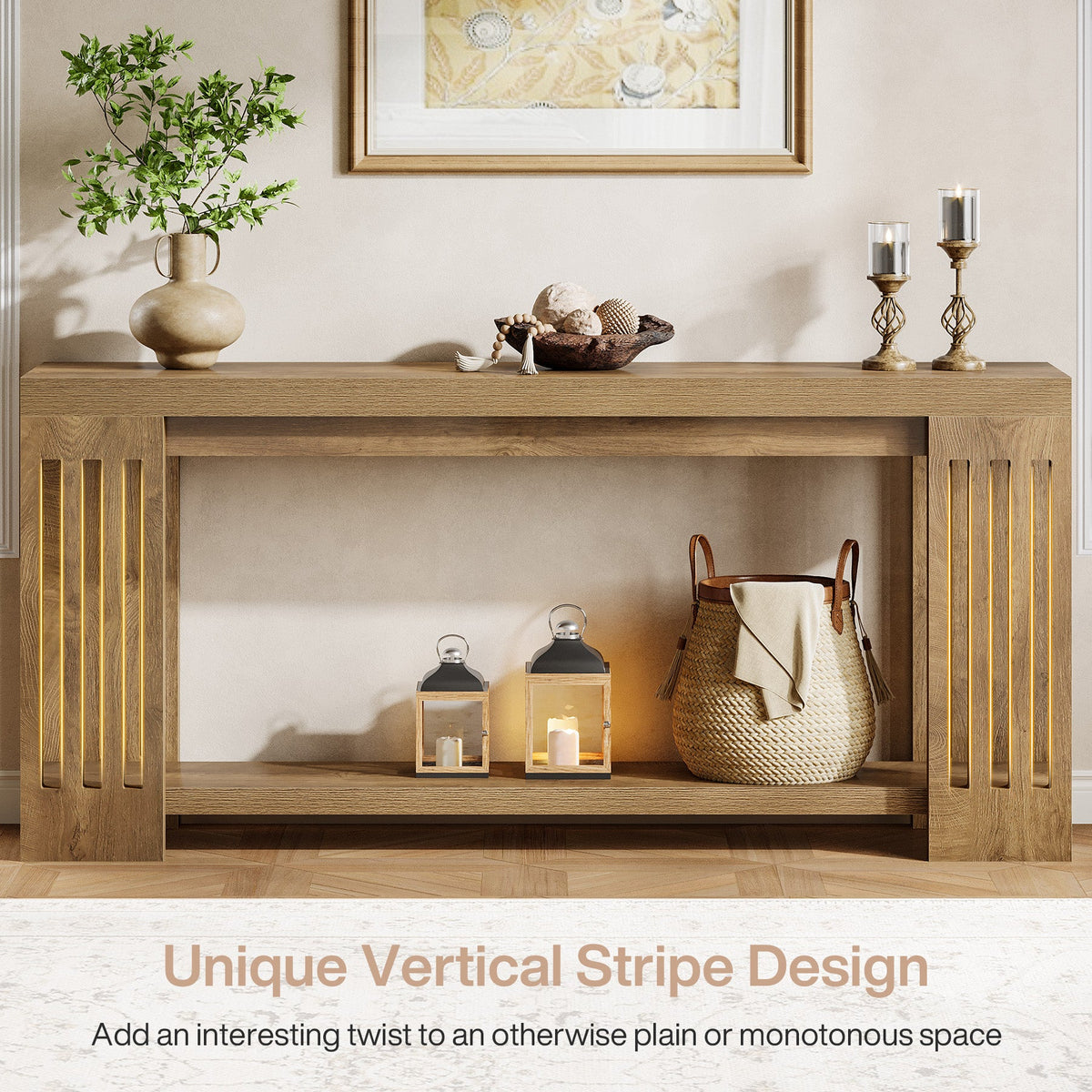 70.9" Console Table, 2-Tier Entryway Sofa Table with Vertical Stripe Legs