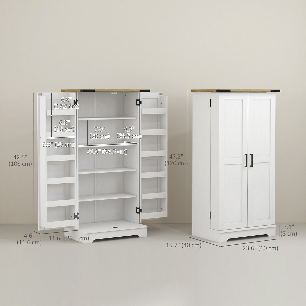 Kitchen Pantry Cabinet with Doors and Adjustable Shelves – 24"W x 47"H