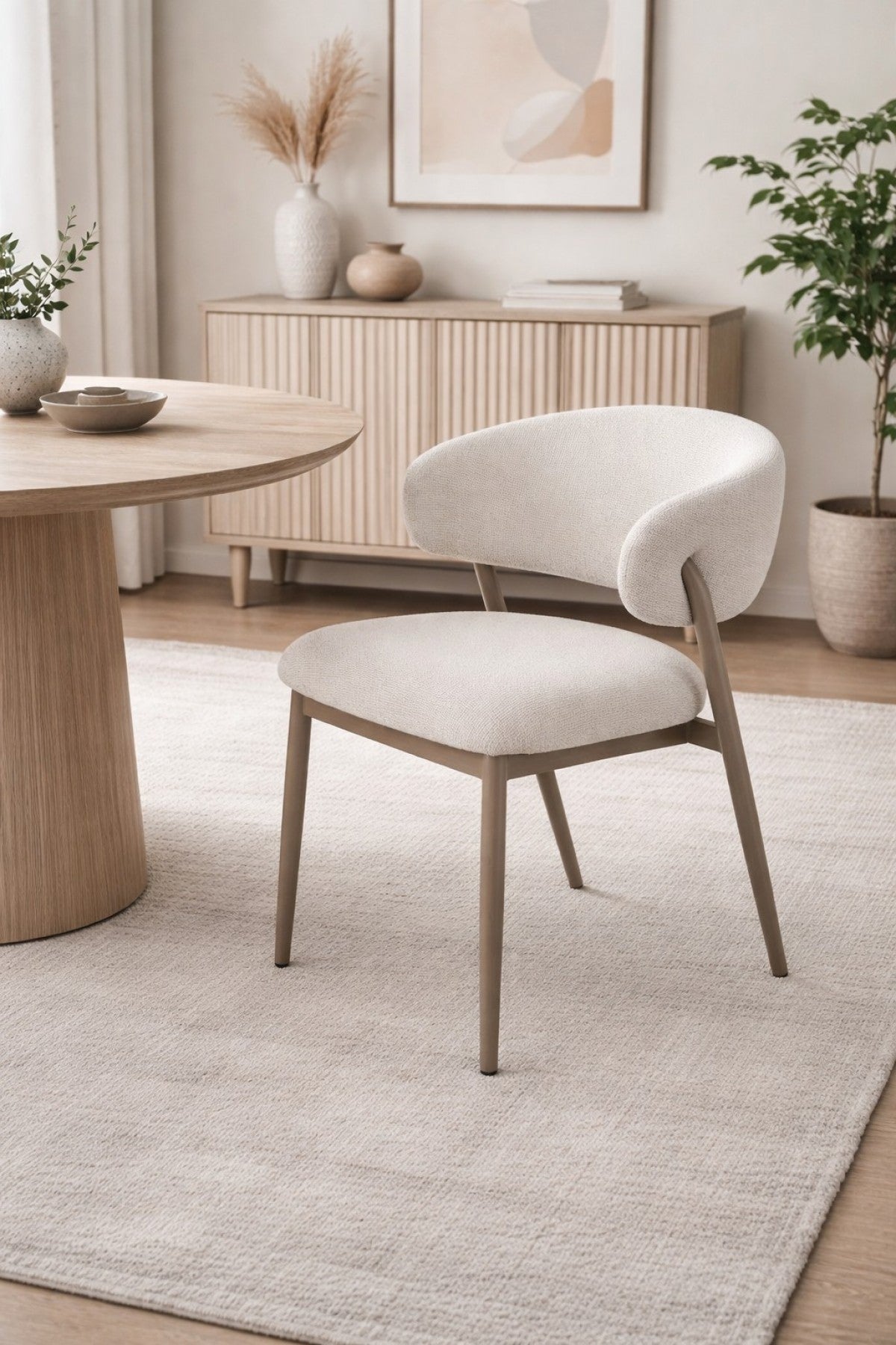 Curved Boucle Dining Chair, Set of 2 – Tobacco/Beige