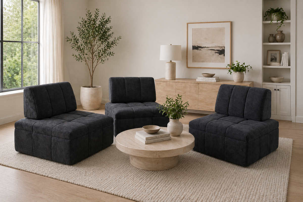 Upholstered Modular Armless Chair – Black