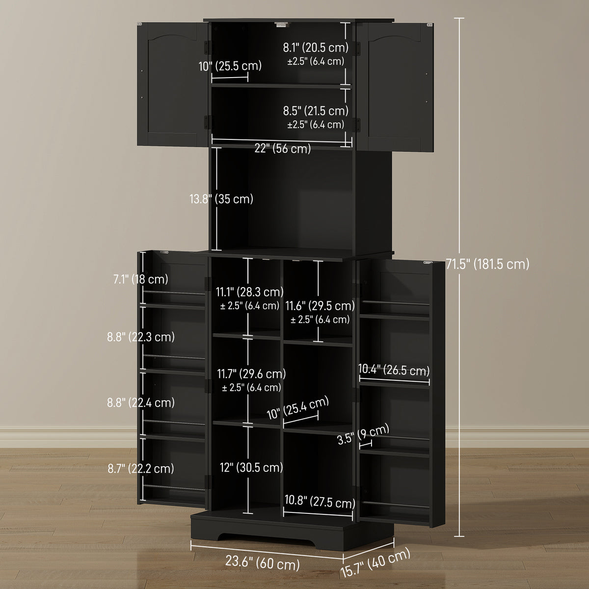 Farmhouse Kitchen Storage Cabinet with Adjustable Shelves – 24"W x 71"H
