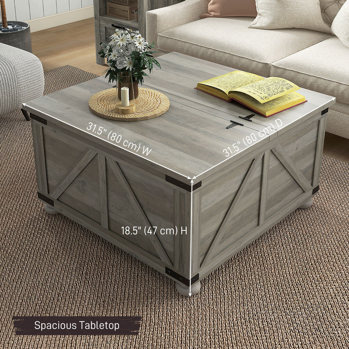 Farmhouse Square Coffee Table with Flip-Top Lids and Hidden Storage
