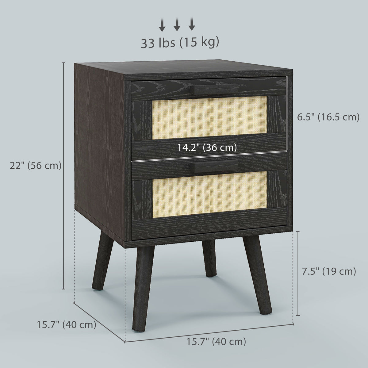 Boho Nightstands with 2 Drawers, Set of 2 – 16"W x 22"H